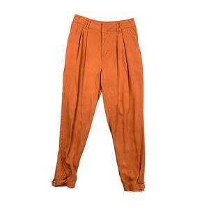 Bar III Pants Womens 6 Burnt Orange Pleated Utility High Rise Buckle Hem Pockets